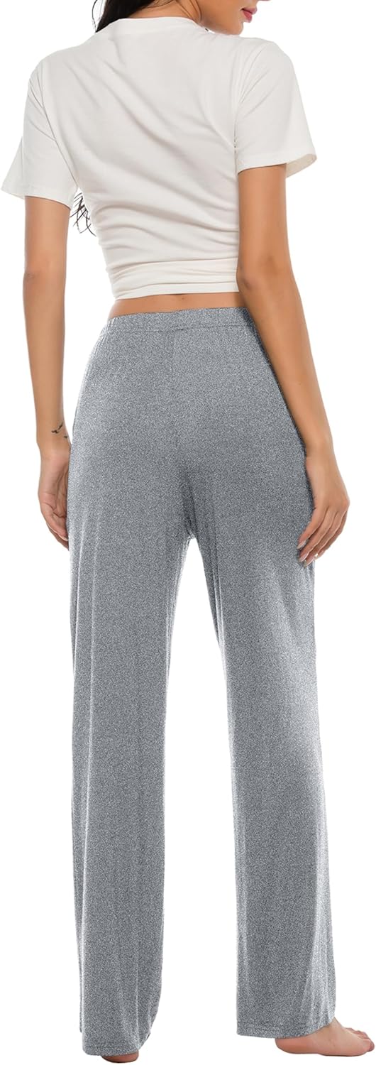 JINSHI Damen Schlafanzughose Lang Pyjamahose Weich Modal Nachtwäsche Freizeithose S Hellgrau+Rosavio