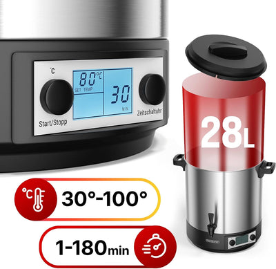 MONZANA® Einkochautomat 28L Digital LCD Display mit Zapfhahn 1800W Timerfunktion Temperatureinstellu