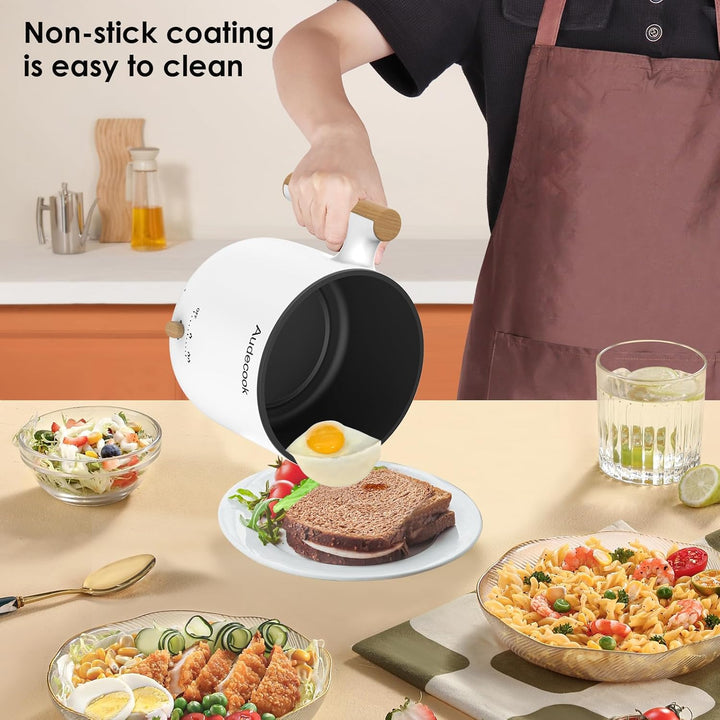 Audecook Elektrische Hot Pot, 1.8L Tragbare Mini Antihaft Multikocher, Schneller Ramen Kocher, Trave
