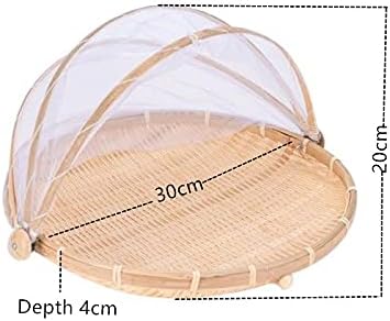 Zeltkorb Bambus Rund mit Deckel für Gemüse Obst Brot Aufbewahrungskorb (30 cm Durchmesser) 30cm in d
