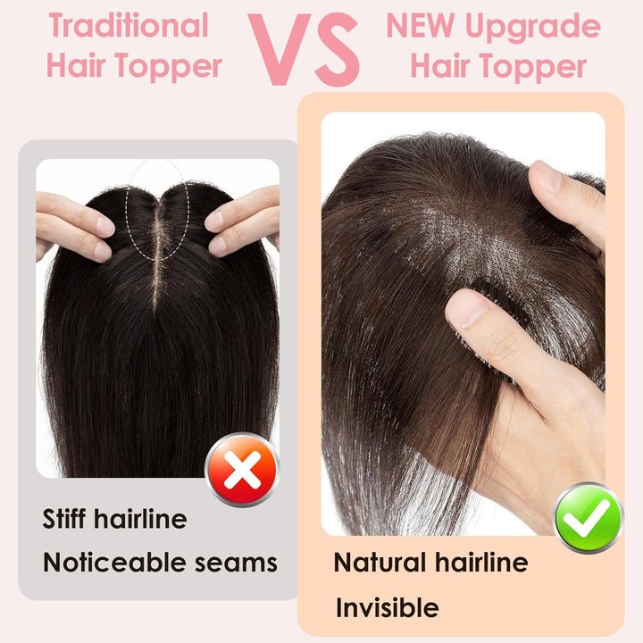 S-noilite Haar Toppers Echthaar Dunkelbraun - Toupet für Frauen mit Wispy Pony 100% Echthaar Clip in