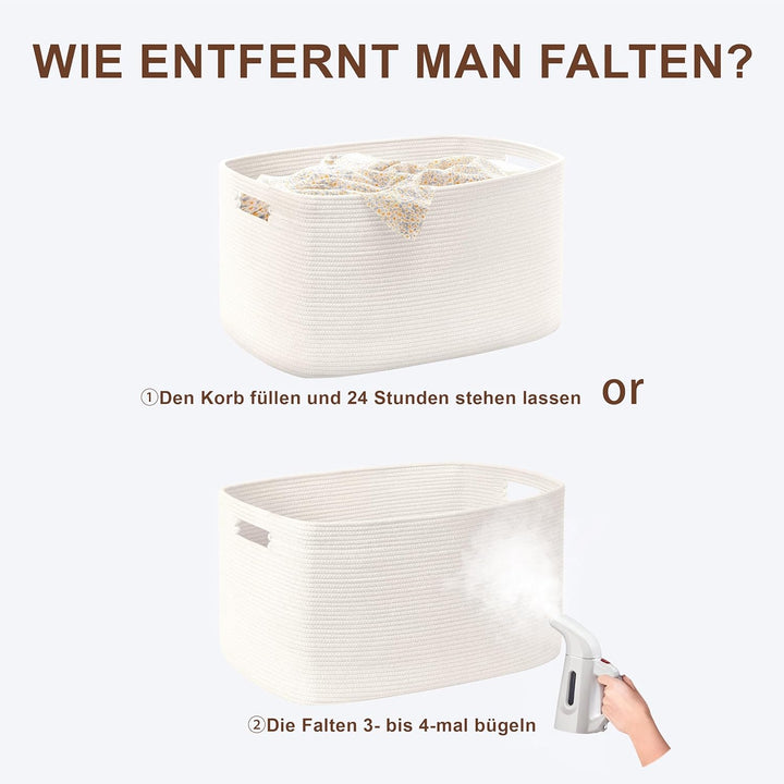 Kleiner 45L Aufbewahrungskorb aus Baumwollseil, Boho Korb für Spielzeug Decken, Wäschekorb Geflochte