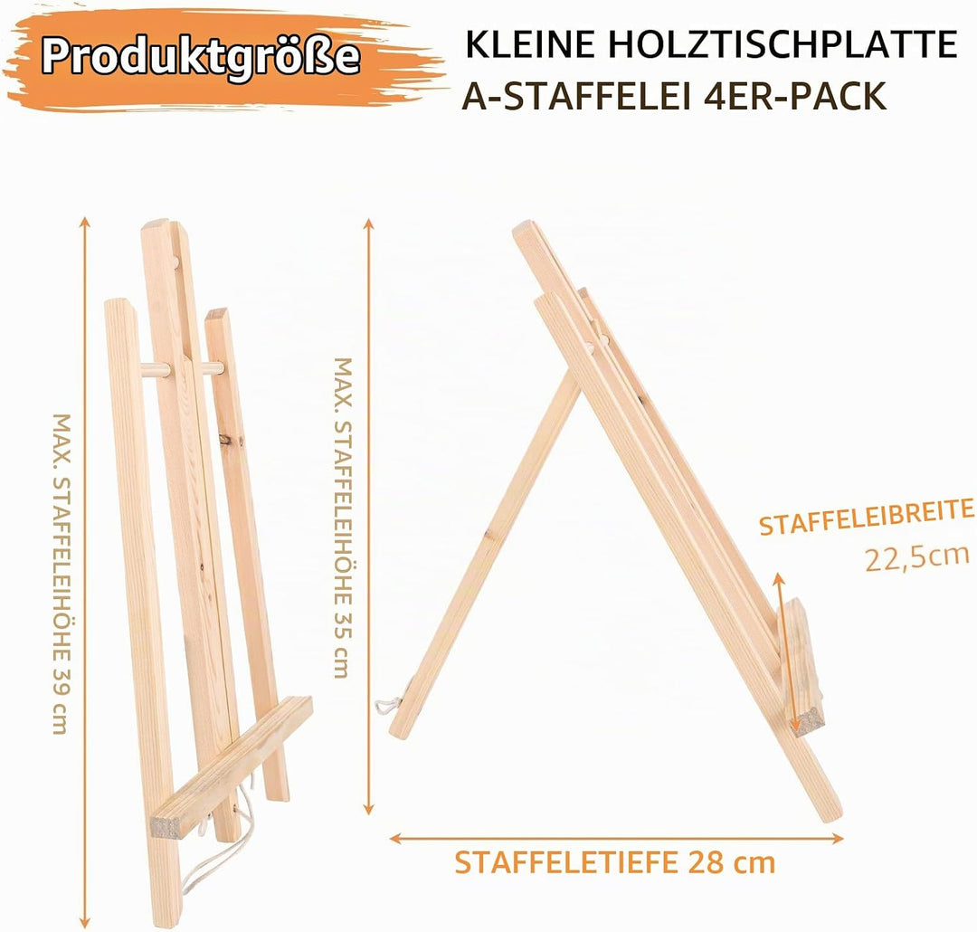 ASelected 4 Stück Staffelei Holz Klein 40cm Tischstaffelei Staffelei Dreifuss Holzstaffelei Klein Ti