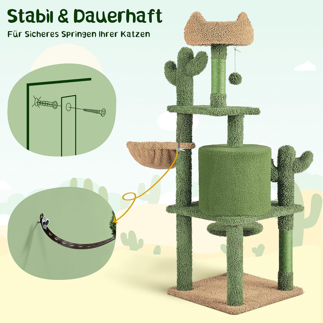 Yaheetech Kaktus Kratzbaum 135 cm hoch Stabiler Katzenbaum Katzenkratzbaum mit Aussichtsplattform Ka
