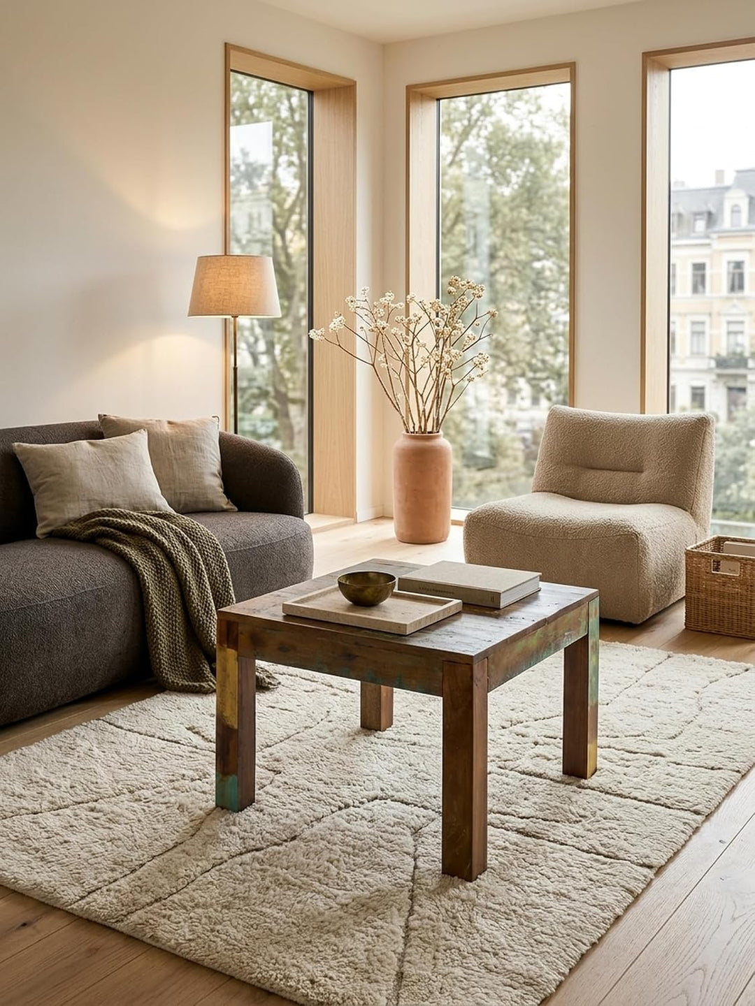 KADIMA DESIGN Rustikaler Couchtisch: Recyceltes Mango-Holz, Shabby-Chic-Design, robust, Klarlack-Bes