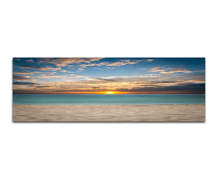 Paul Sinus Art Panoramabild auf Leinwand und Keilrahmen 150x50cm Meer Sandstrand Sonnenuntergang Wol