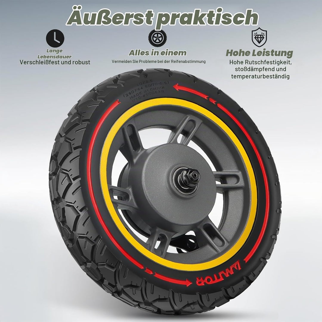 für Ninebot MAX G30 Vorderrad Komplettrad mit 60/70-6.5 Reifen Vollgummi, All-in-One 10x2.50-6.5 Vol