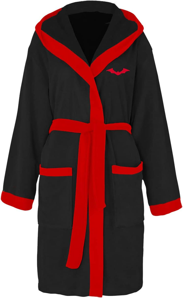 Elbenwald The Batman Bademantel mit Batsignal Motiv mit Kapuze Gürtel unisex schwarz rot