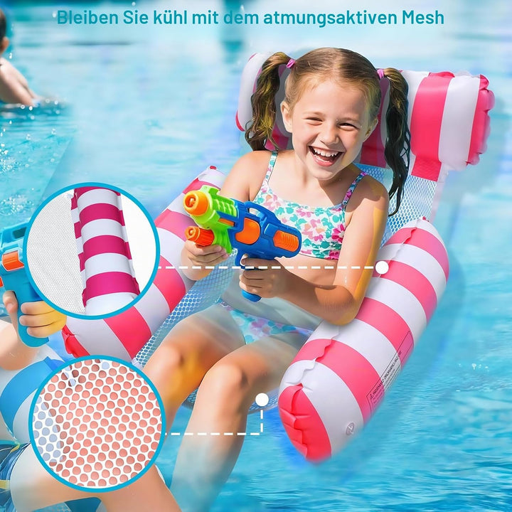 Wasserhängematte - Schwimmsessel - Wasserhängematte mit Netz - 3-in-1 Luftmatratze Pool - Schwimmmat