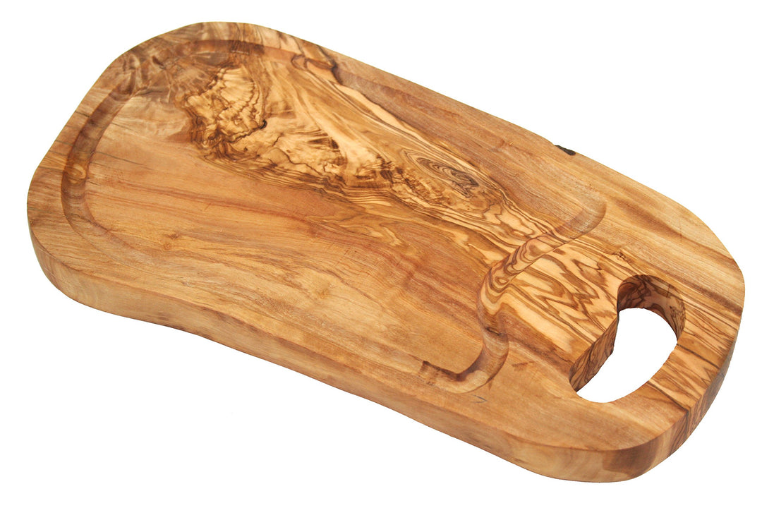 D.O.M. Steakbrett 38 cm aus Olivenholz mit Saftrille und Grifflasche