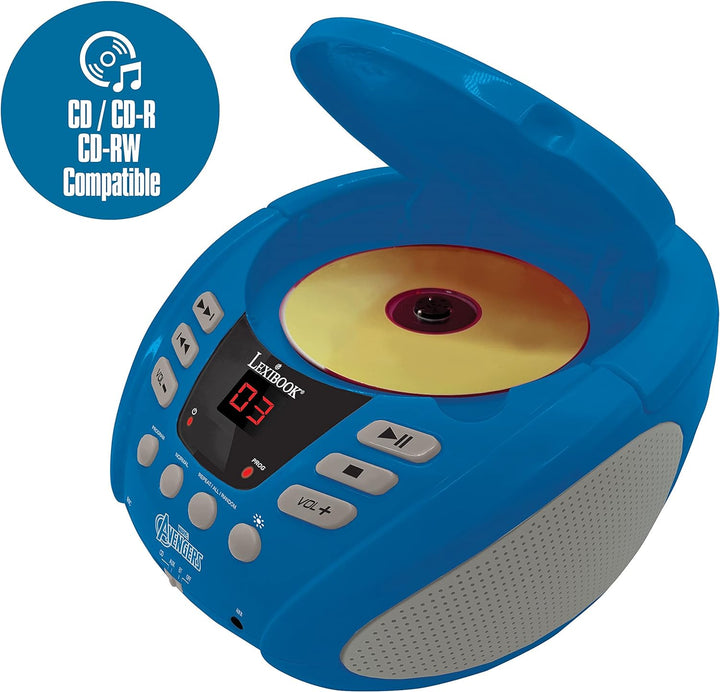 Lexibook RCD109AV Marvel Avengers-Bluetooth-CD-Player für Kinder-Tragbar, Lichteffekte, Mikrofonbuch