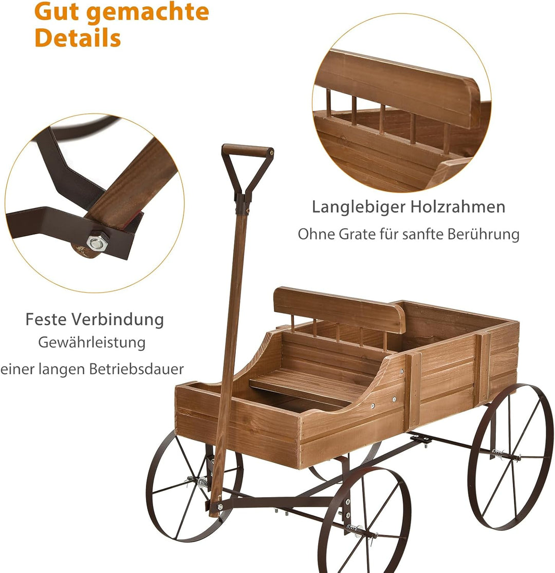 SOARS Blumenständer, Blumenwagen mit 4 Rädern aus Metall, Pflanzenständer aus Massivholz, Blumenkast
