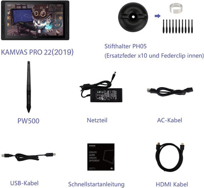 Grafiktablett mit Display HUION Kamvas Pro 22, 21,5 Zoll Grafikzeichnungsmonitor mit vollständig lam