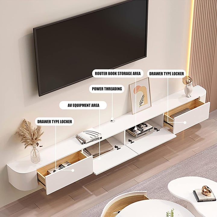 Schwebender TV-Ständer, Wand-TV-Schrank, Medienkonsole, Mit Kabellöchern, Aufbewahrungskomponenten-R