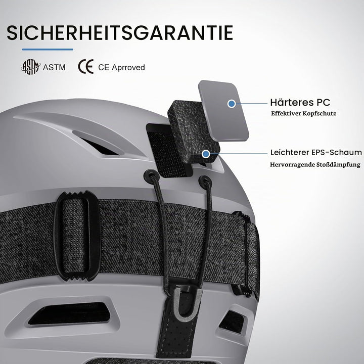 Odoland Skihelm mit Skibrille für Skifahren und Snowboard, Einstellbare Grössenverstellbar, mit Ohre