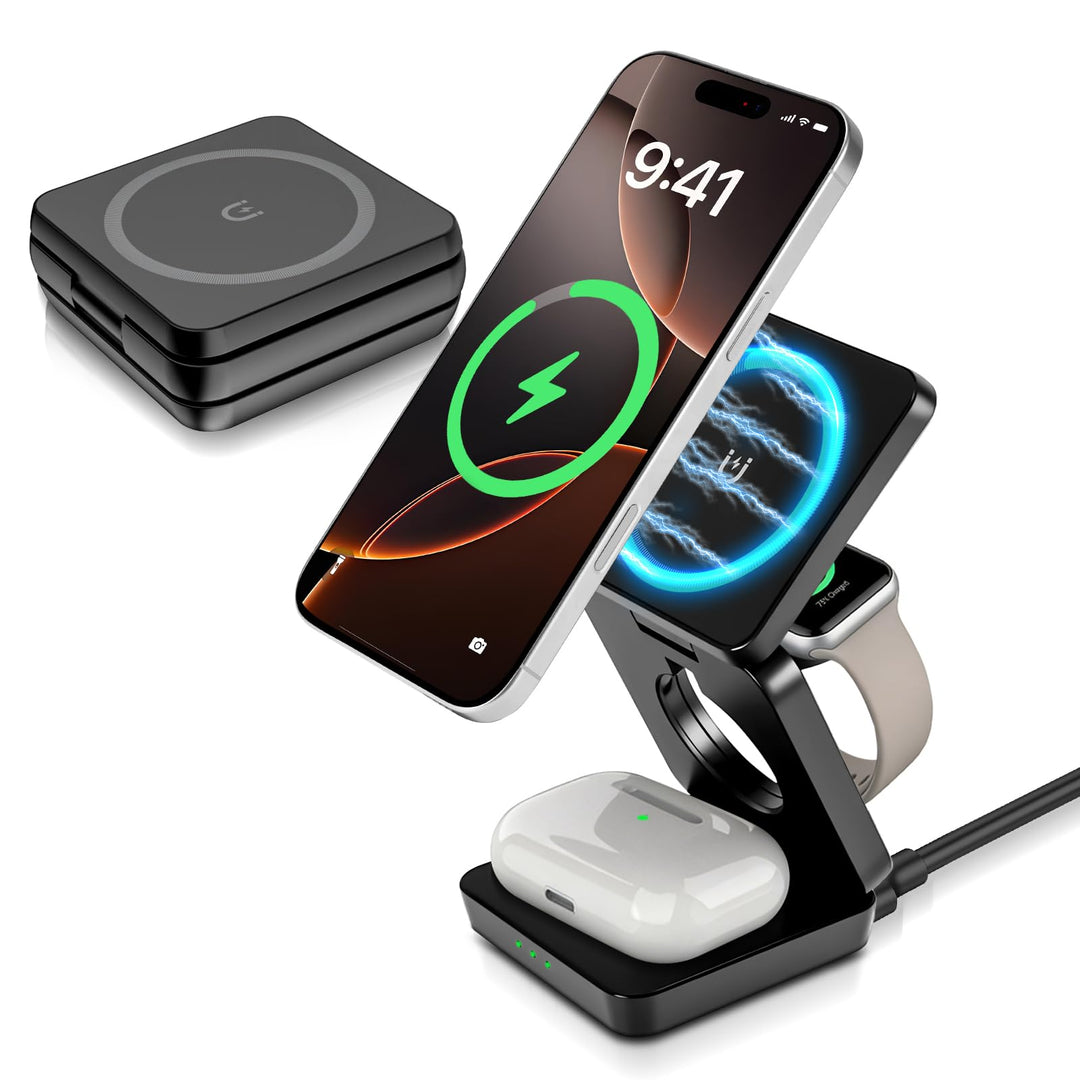 3 in 1 Faltbare Kabellose Ladestation Magsaf Induktive Ladestation für Appple Watch und Phone, Wirel