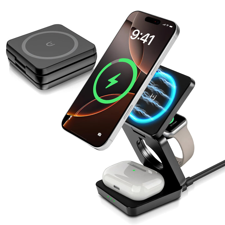 3 in 1 Faltbare Kabellose Ladestation Magsaf Induktive Ladestation für Appple Watch und Phone, Wirel