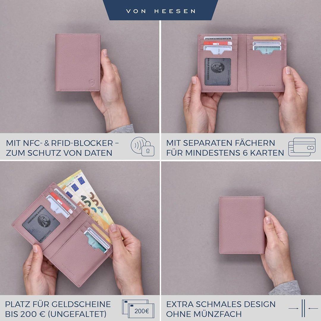 VON HEESEN® Leder Geldbörse Herren &amp; RFID Schutz I Echtleder Geldbeutel für Männer &amp; Damen I Portemo
