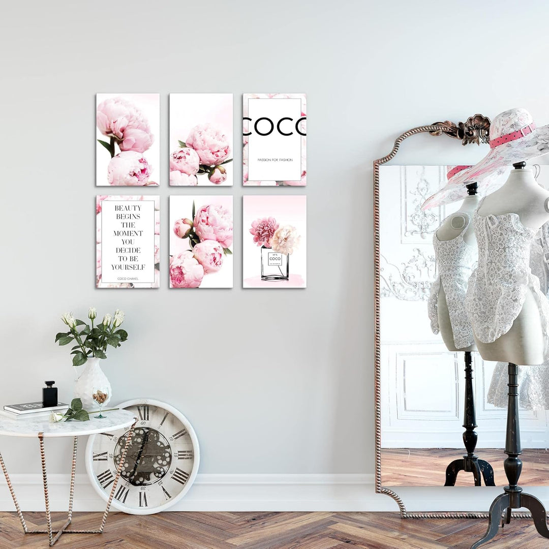 Novart Wandbilder Set - KOMPLETT AUFHÄNGFERTIG - Made in Germany - Moderne Bilder Blumen Pfingstrose