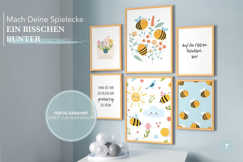 Papierschmiede® Bilder Kinderzimmer Kids Mood Poster Set Bienen, Gerahmte Bilder fürs Kinderzimmer i