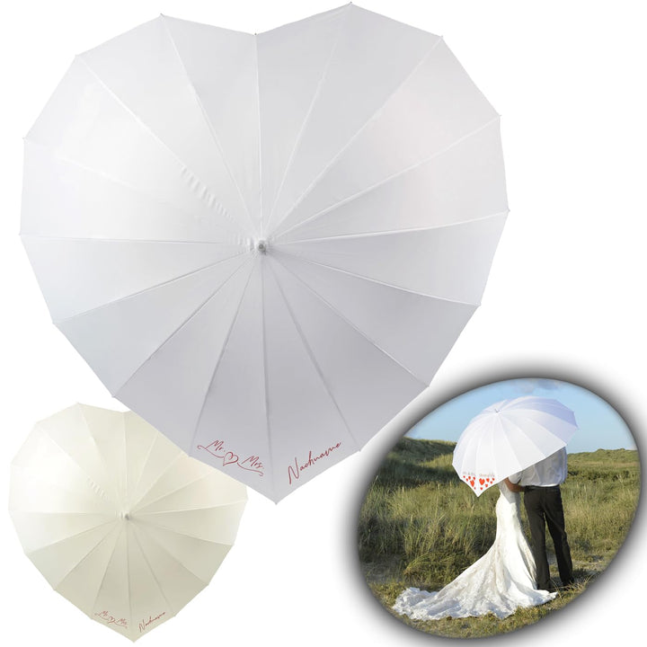 iX-brella Hochzeitsschirm Brautschirm Wedding Heart - personalisiert mit Name - filigranes Herz klei