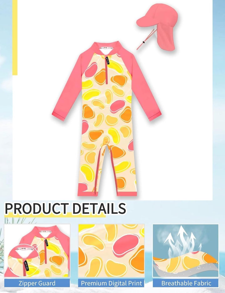 weVSwe Baby Mädchen Langarm Badeanzug UV-Schutz UPF 50+ Einteiler mit Kleinkind Sonnenhut Flap Cap 0