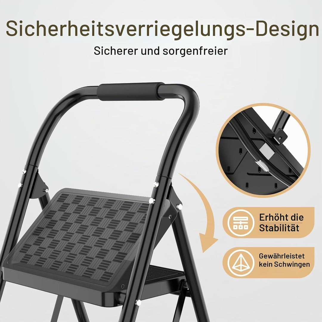 HBTower trittleiter 3 Stufen klappbar,Leiter 3 Stufen, klappbarer Tritthocker mit gepolstertem Griff
