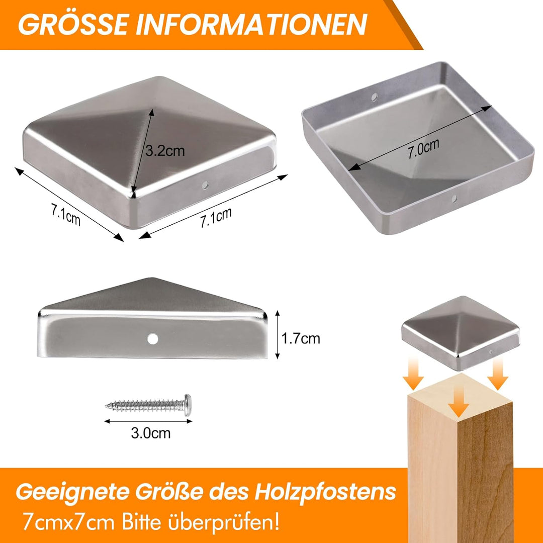 Pfostenkappen 7x7cm-10 Stück Verzinkte Pfostenabdeckung aus Metall, Pyramidenform Zaunpfosten Kappen