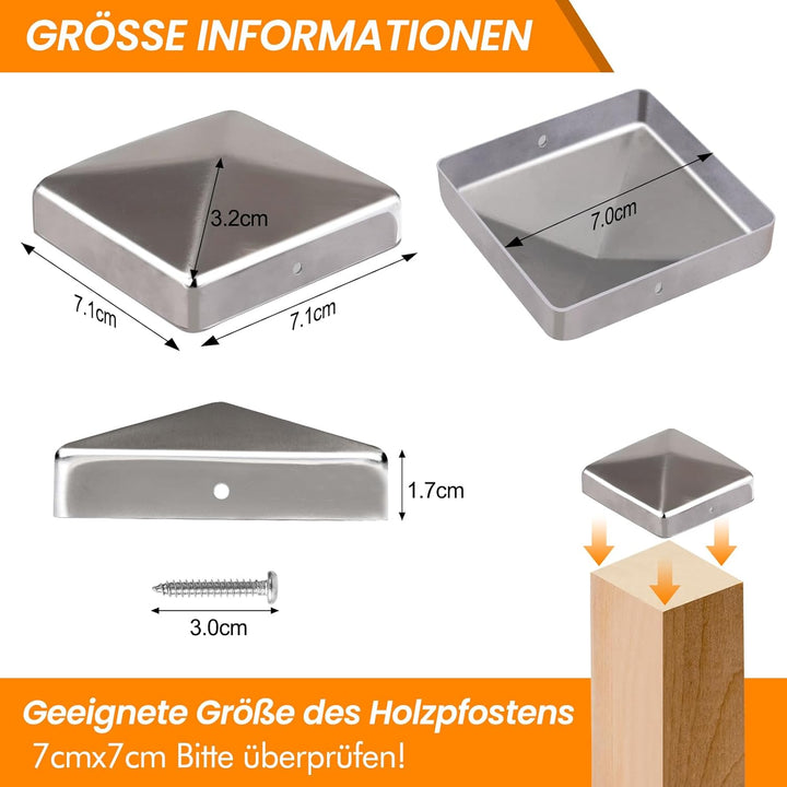 Pfostenkappen 7x7cm-10 Stück Verzinkte Pfostenabdeckung aus Metall, Pyramidenform Zaunpfosten Kappen