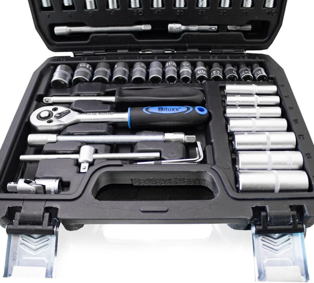 BITUXX® Werkzeugkoffer 53 tlg Werkzeug Knarrenkasten 1/4" Ratschenkasten Nusskasten Stecknuss Umfang