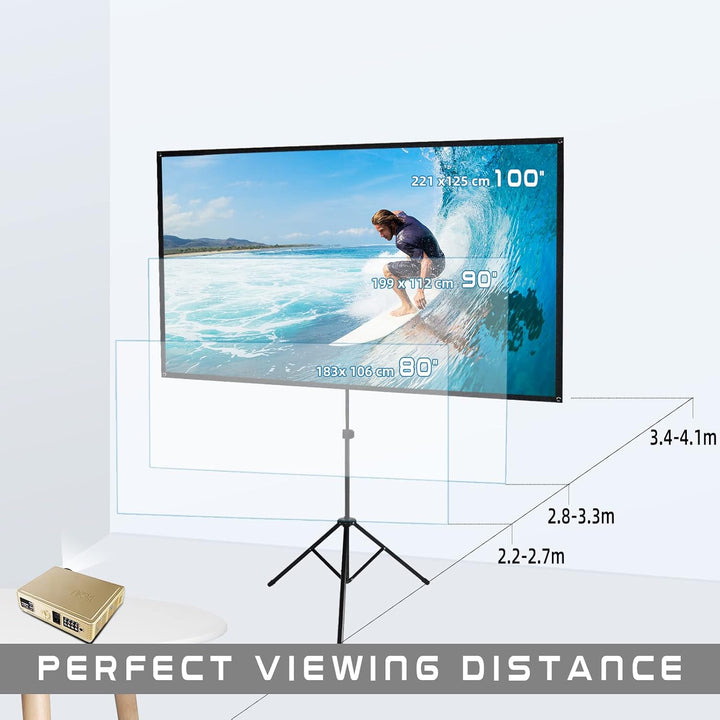 CCLIFE Klappbar Beamer Leinwand mit Stativ Inklusiv Montagematerial 80/90 / 100 Zoll Projektionslein