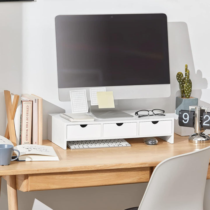 SoBuy BBF03-W Monitorerhöhung Monitorständer Bildschirmständer Schreibtischaufsatz mit Fächern und 3