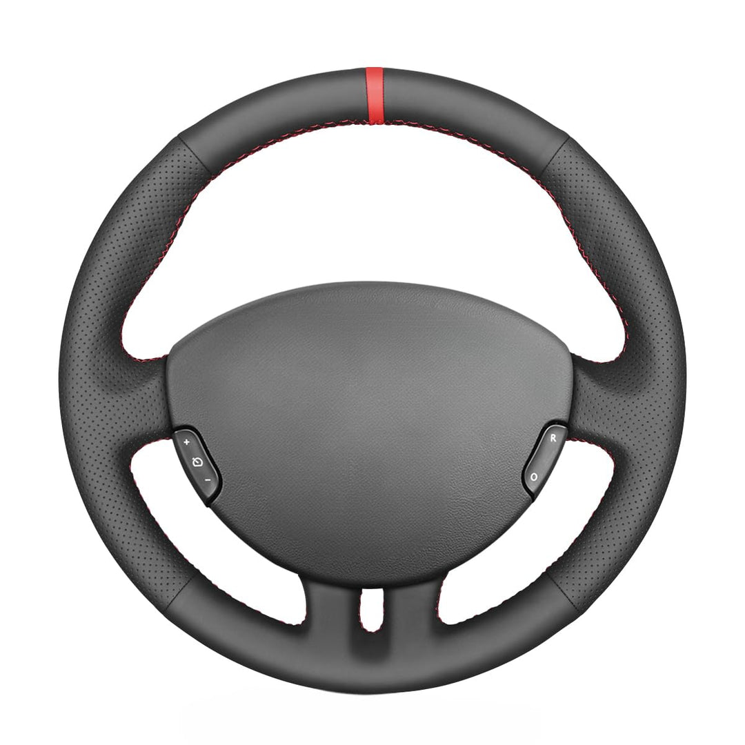 MEWANT Lenkradhülle Clio 3 2005-2012 / Lenkradzubehör für Clio Stil 02: Mikrofaser-Leder + roter Fad