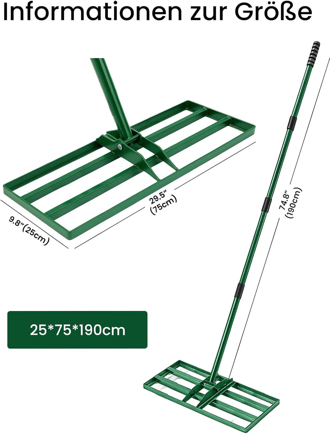 Lawn Levelling Rake 75 x 25 x 190cm, Rasenrechen Garden Grass Squeegee Sand Rakel Tool Scarifier wit