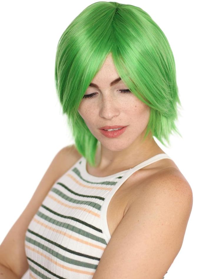 Prettyland grün Mittel-lange kurze Perücke mit Pony Gestuft fransig Damen & Herren perücke green Wig