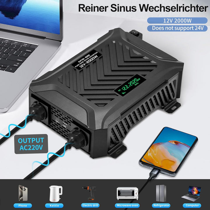 DATOUBOSS 2000W/4000W Spannungswandler 12v auf 230v Reiner Sinus Wechselrichter Power Inverter mit 2