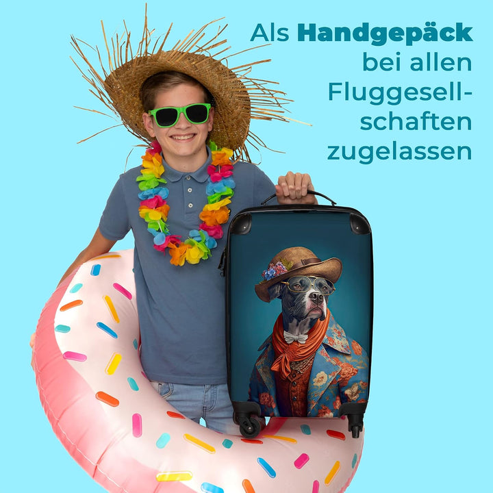 NoBoringSuitcases.com® Koffer Handgepäck Trolley Rollkoffer Kleine Reisekoffer mit 4 Rollen - Hund -