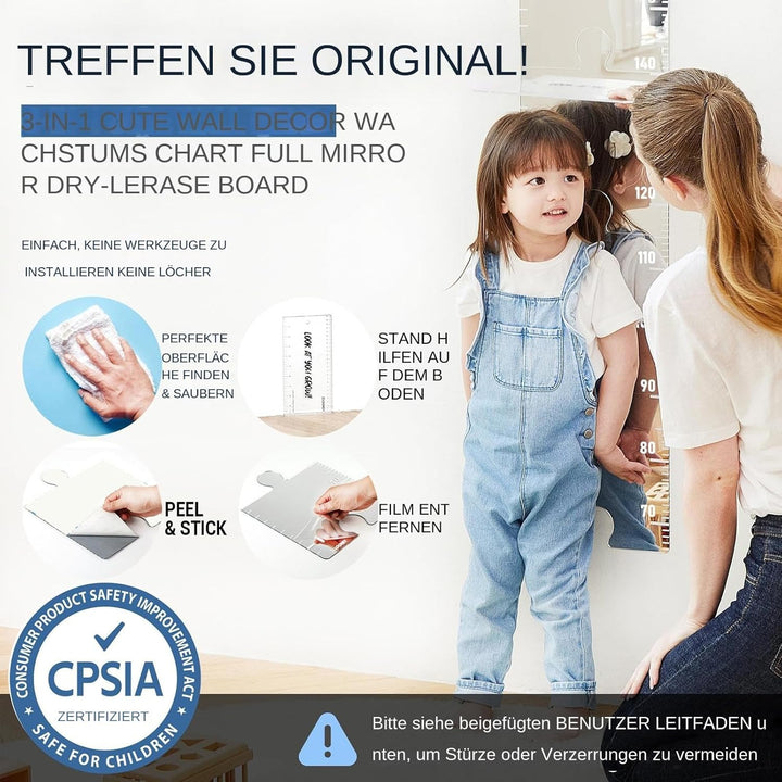 Wachstumstabelle Spiegel, Growth Chart Mirror Mit 6 Acrylspiegel, Aufklebern, Acryllineal, Wachstums