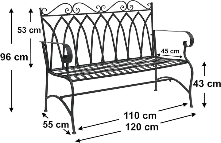 DanDiBo Gartenbank Metall 2 Sitzer Wetterfest Sitzbank Garten Bank Antik 18940 Dunkelbraun Metallban