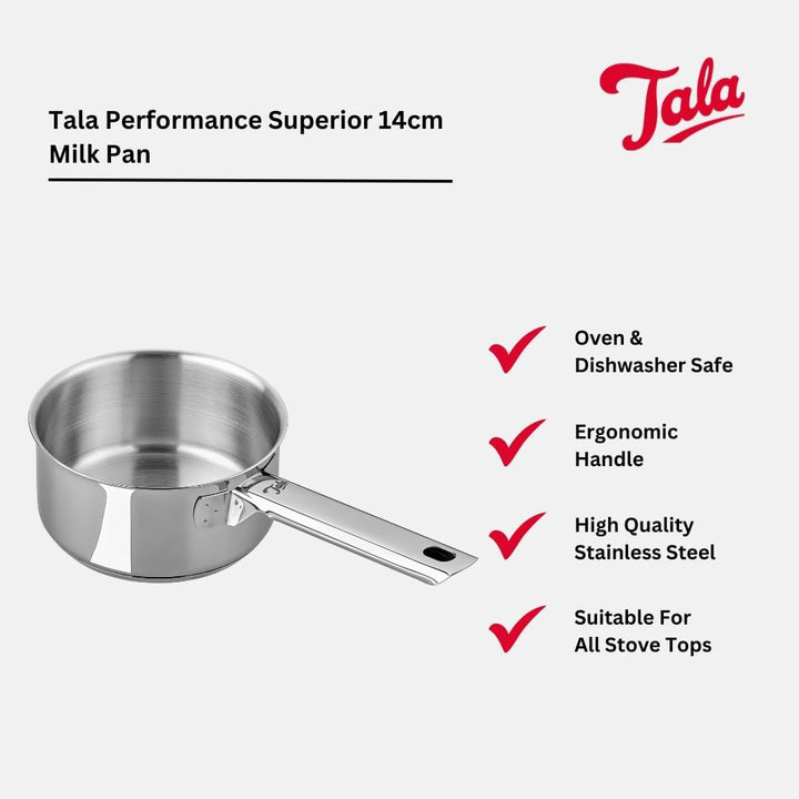 Tala Performance 10A14363 Milchtopf aus Edelstahl, 14 cm, hergestellt in Portugal, mit für alle Herd