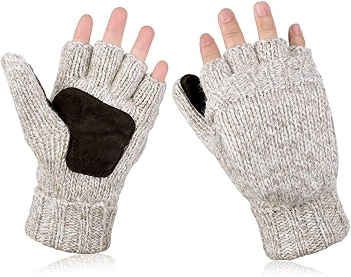 AOKAY Damen Winter Fingerlose Handschuhe Fingerlose Handschuhe Strickhandschuhe mit Klappfinger Vint