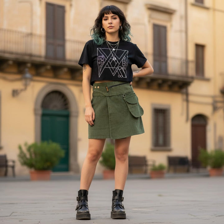 GURU SHOP Wickelrock, Cord Minirock, Damen, Baumwolle 42 Olivgrün, 42 Olivgrün
