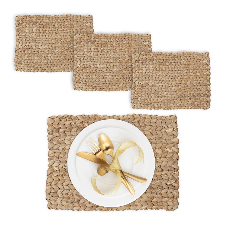 Relaxdays Tischset, 4er Set, geflochtenes Design, Wasserhyazinthe, Platzset, HxBxT: 1,5 x 42 x 30 cm