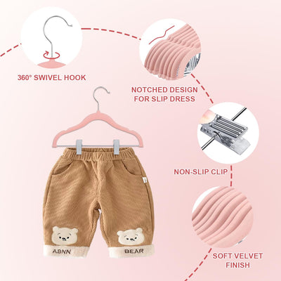 Wellong Baby-Kleiderbügel mit Clips, 24 Stück KinderKleiderbügel aus Samt, Strapazierfähige Kleiderb