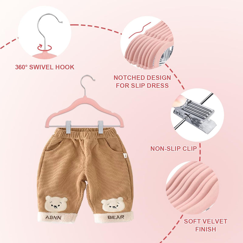Wellong Baby-Kleiderbügel mit Clips, 24 Stück KinderKleiderbügel aus Samt, Strapazierfähige Kleiderb