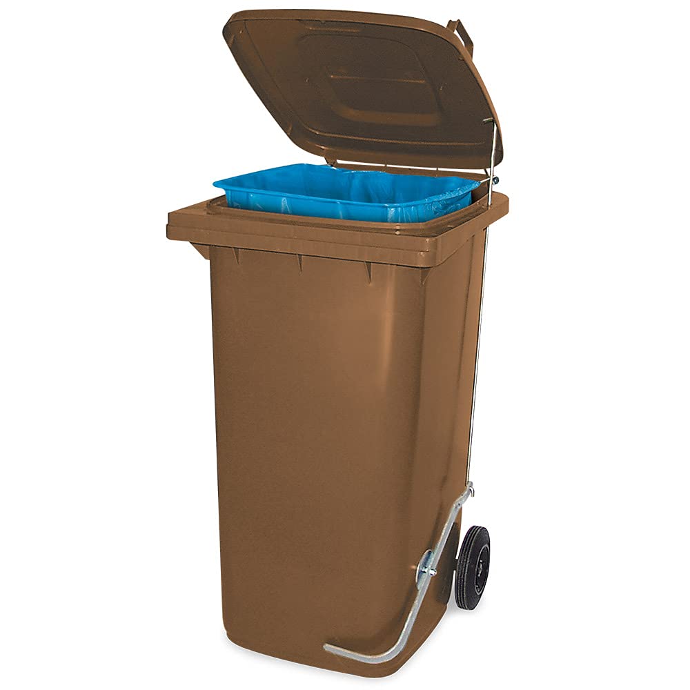 Müllbehälter mit Fusspedal und Klemmring, 80 Liter, braun, BxTxH 445x520x930 mm