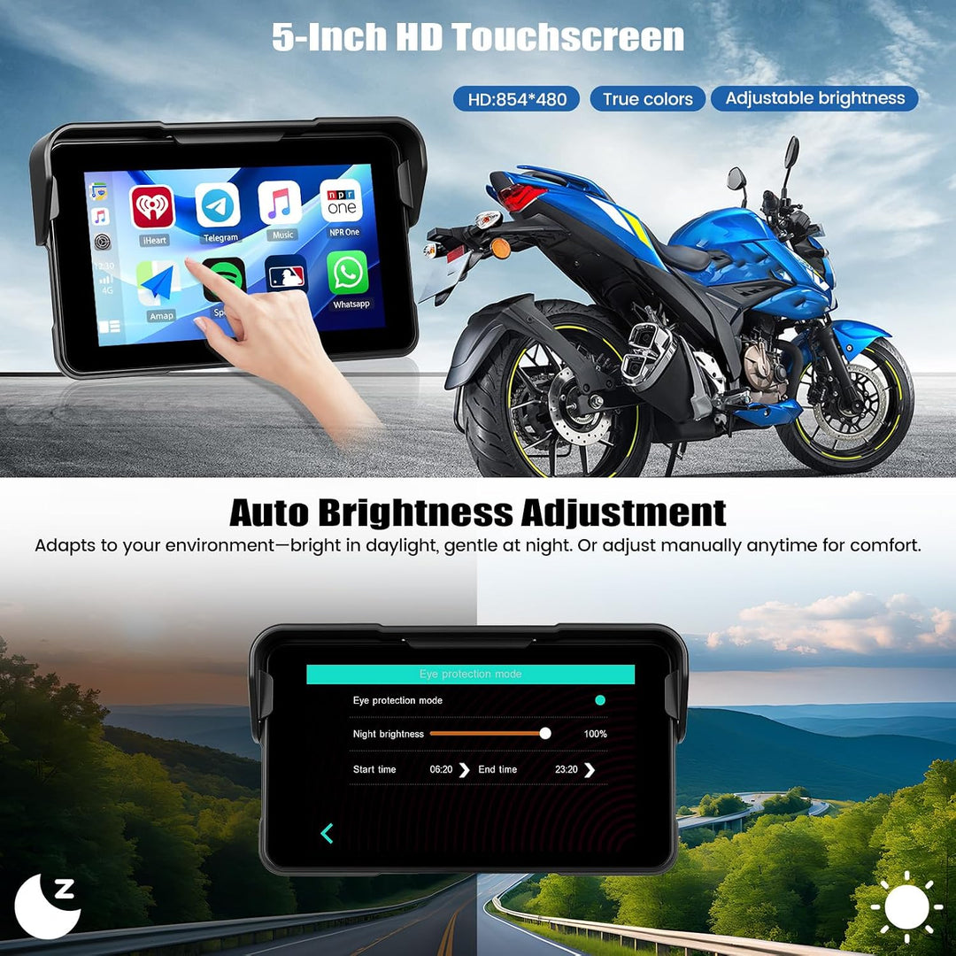 SIXWIN Motorrad Carplay Display für Moto mit Wireless Carplay Android Auto, 5 Zoll HD Touchscreen Bi