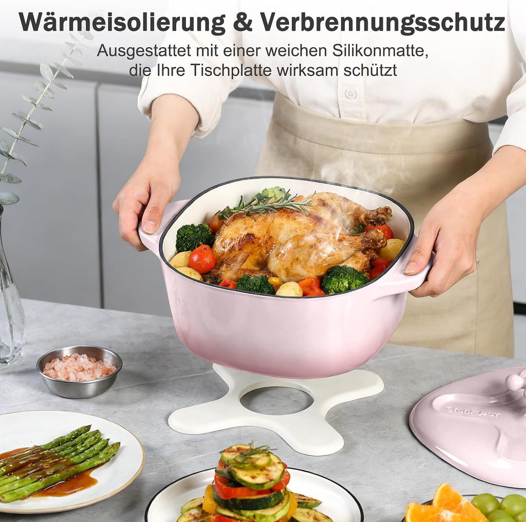 4,7L emaillierter Gusseisen-Bräter mit Deckel,Hohe Haltbarkeit &amp; Ofensicher | Quadratischer,Inklusiv