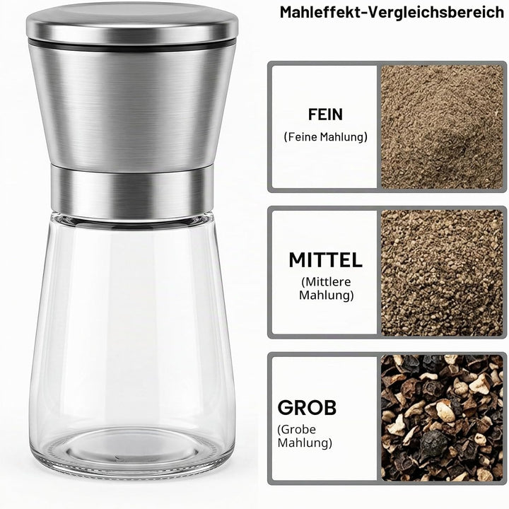 Lawei 4er-set Edelstahl Gewürzmühle Set 160ml Salz und Pfeffermühle mit Einstellbar Mahlwerk Chilimü