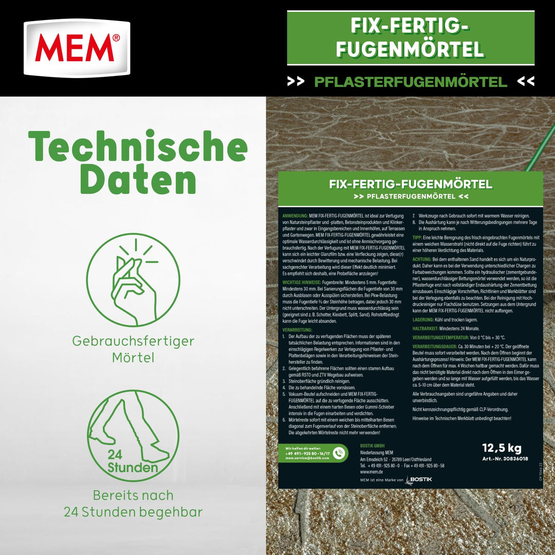 MEM Fix-Fertig-Fugenmörtel, Witterungsbeständig, Anwendungsfertig, Gegen Unkrautbewuchs, Steingrau,